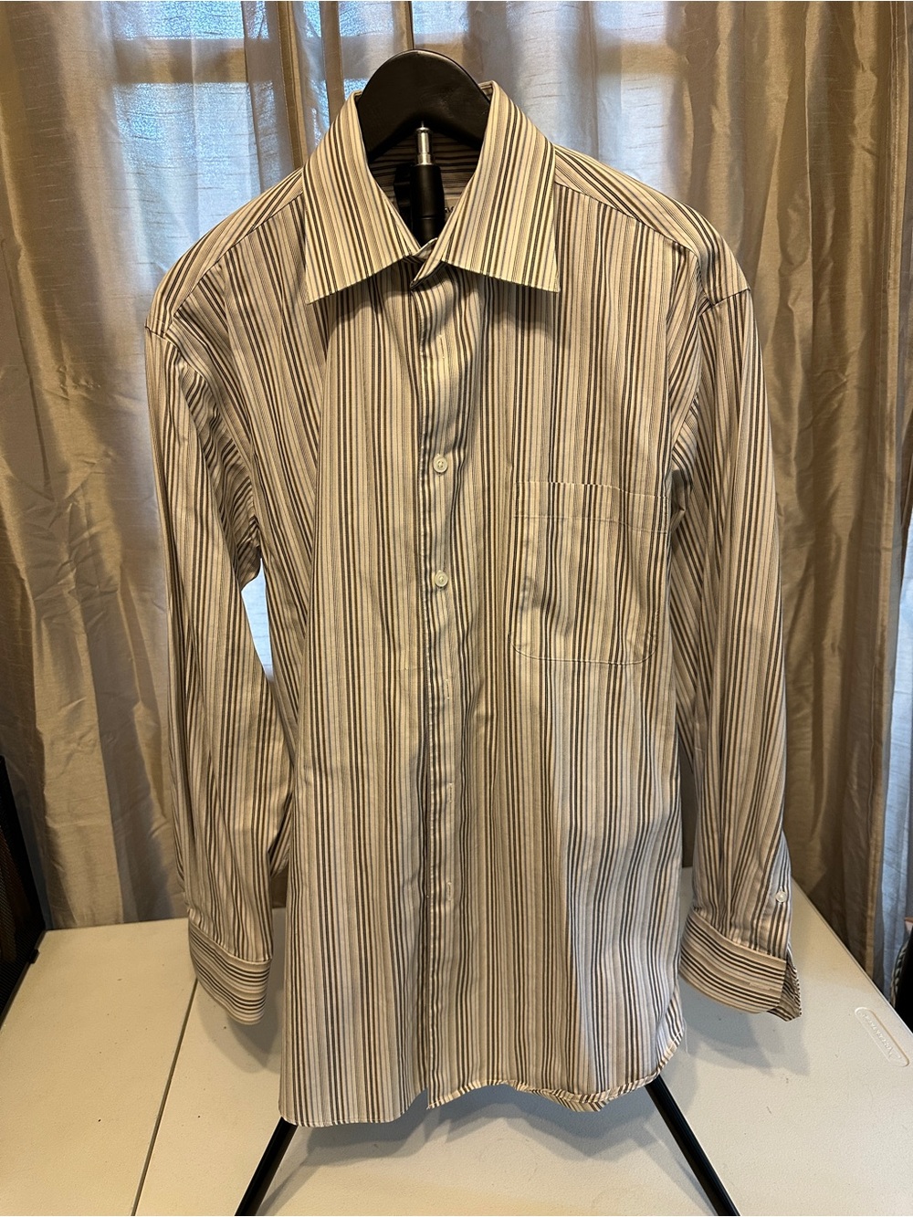 Pronto Uomo Men's Striped Button-Up Dress Shirt - White and Gray